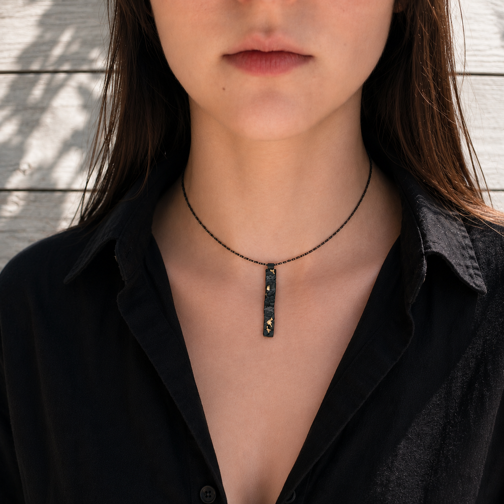 ''Gold Rift'' 925 Silver Necklace with Gold Accents