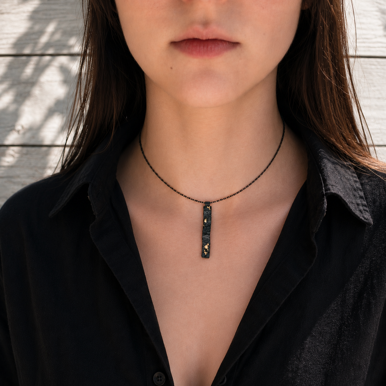 ''Gold Rift'' 925 Silver Necklace with Gold Accents