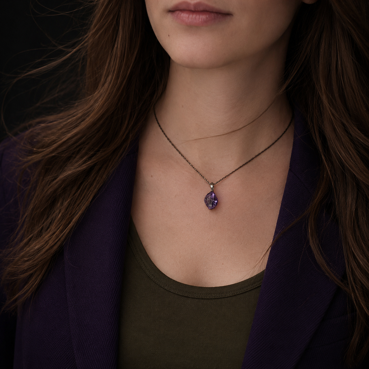 ''Rustic'' 925 Silver Necklace with Amethyst