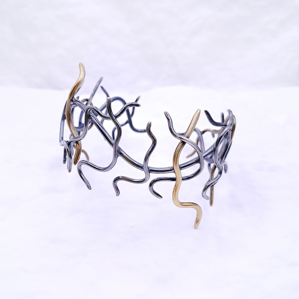 ''Medusa'' 925 Silver & Bronze Cuff Bracelet