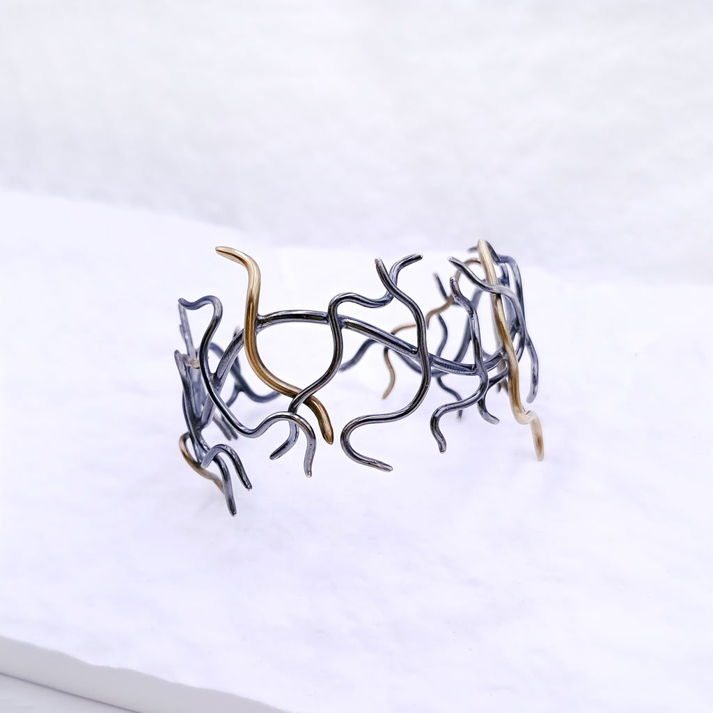 ''Medusa'' 925 Silver & Bronze Cuff Bracelet