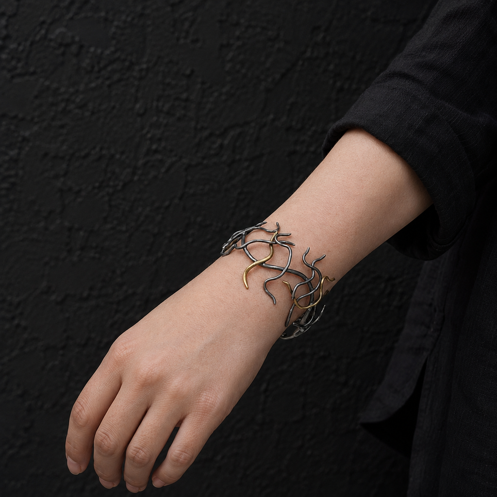 ''Medusa'' 925 Silver & Bronze Cuff Bracelet