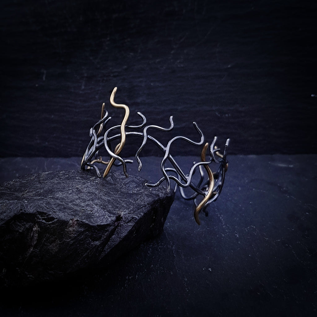 ''Medusa'' 925 Silver & Bronze Cuff Bracelet