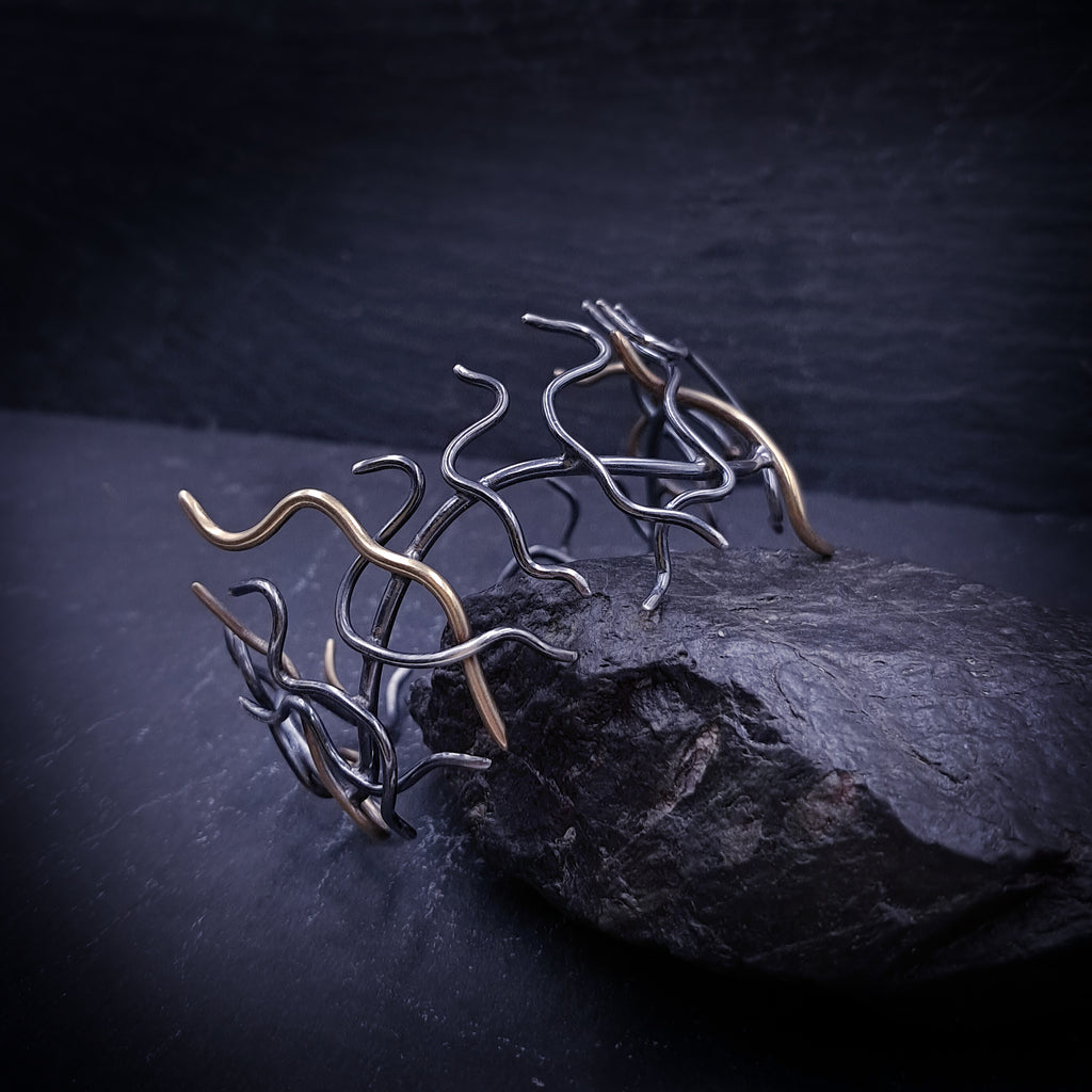 ''Medusa'' 925 Silver & Bronze Cuff Bracelet