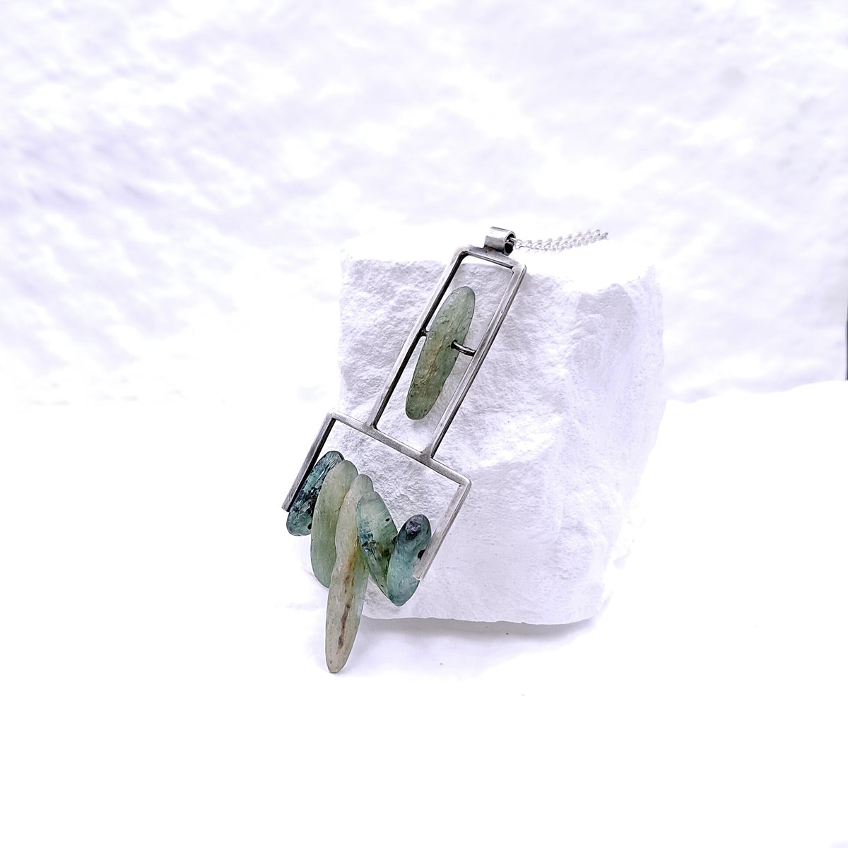 ''Geometry of Nature'' 925 Silver Necklace with Green Kyanite