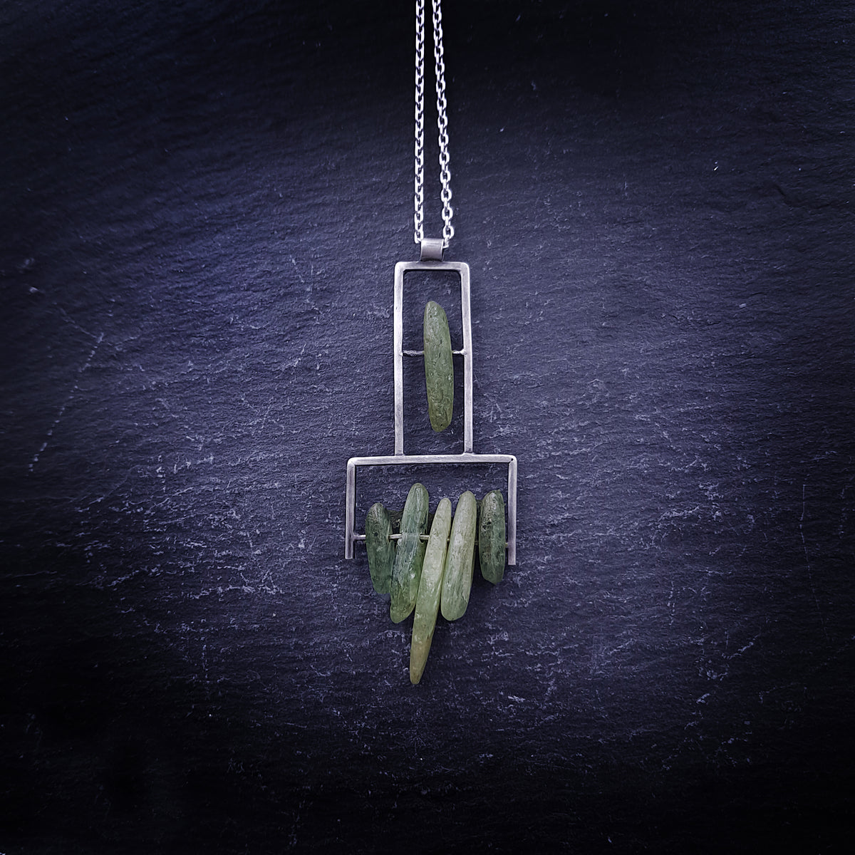 ''Geometry of Nature'' 925 Silver Necklace with Green Kyanite
