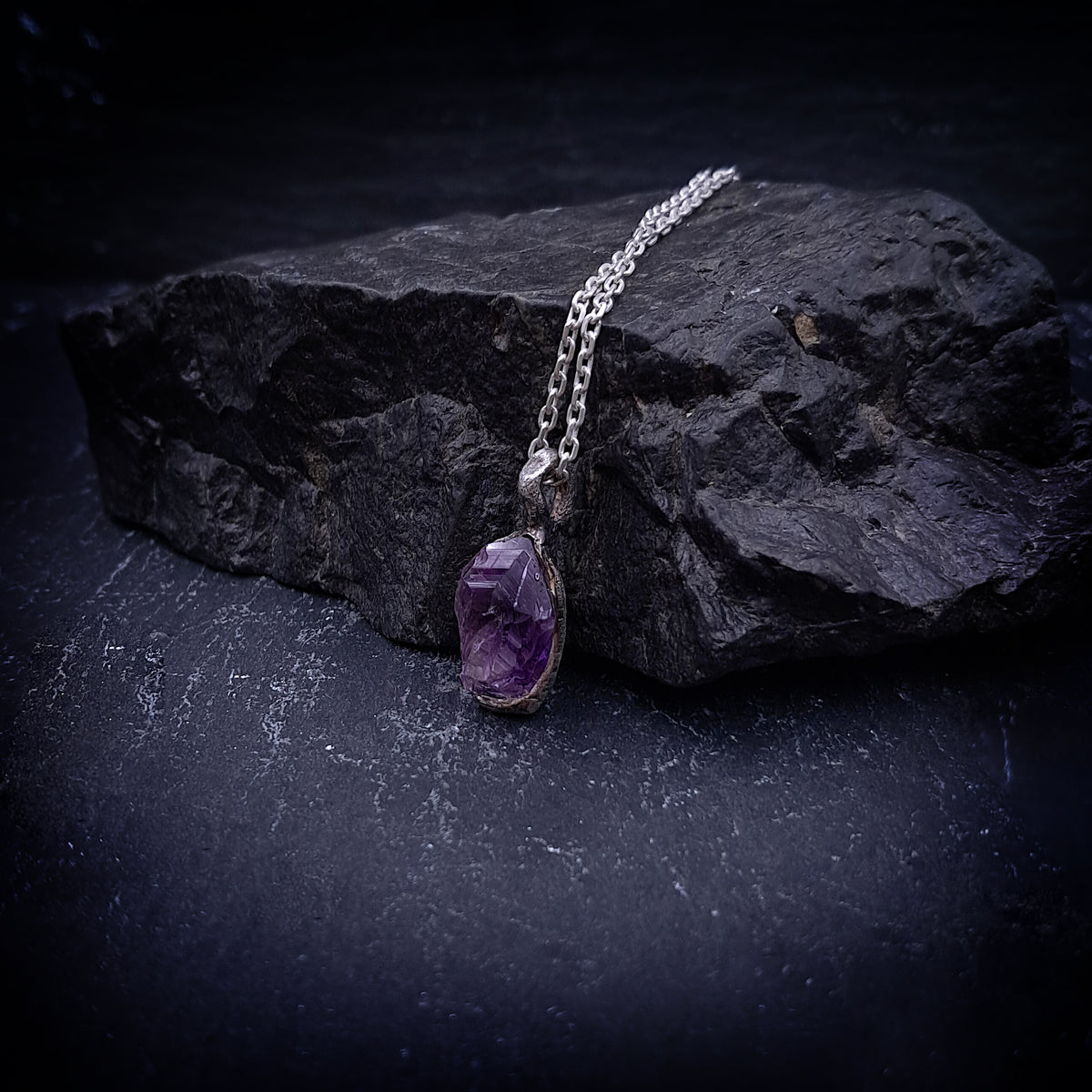 ''Rustic'' 925 Silver Necklace with Amethyst