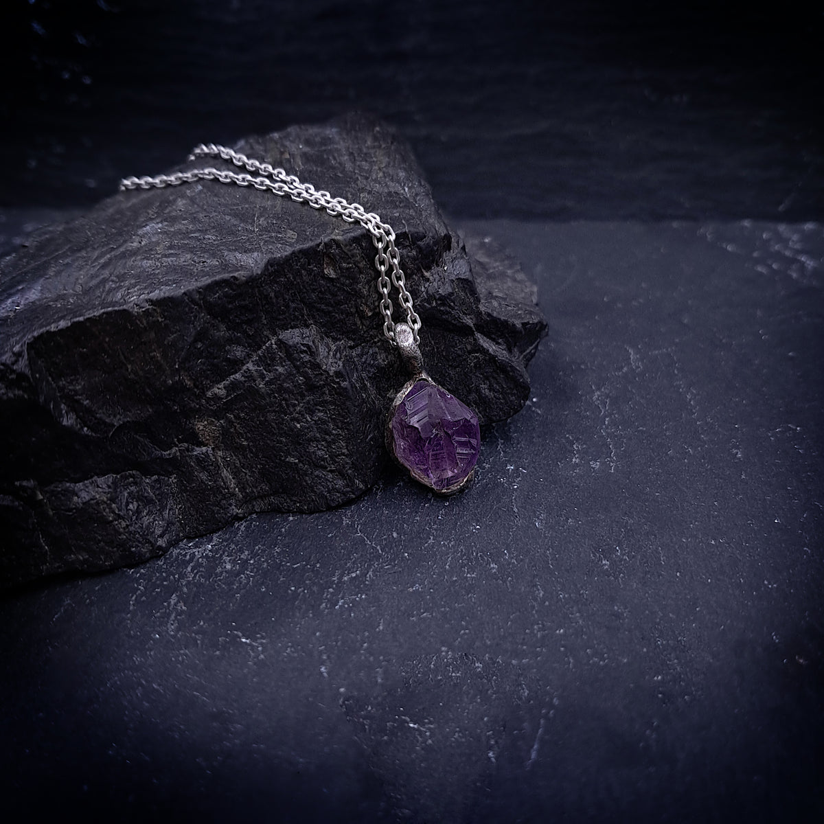 ''Rustic'' 925 Silver Necklace with Amethyst