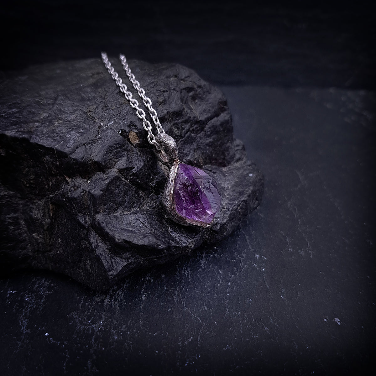 ''Rustic'' 925 Silver Necklace with Amethyst