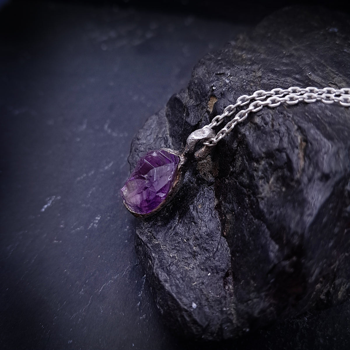 ''Rustic'' 925 Silver Necklace with Amethyst