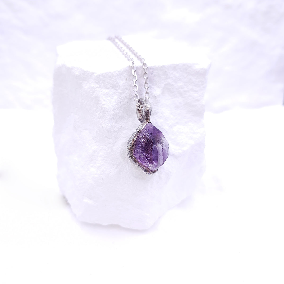 ''Rustic'' 925 Silver Necklace with Amethyst
