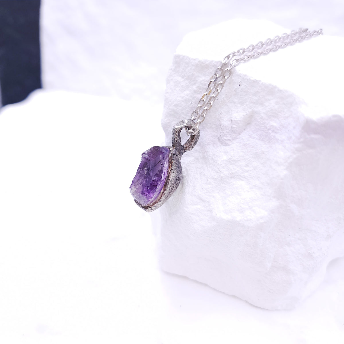 ''Rustic'' 925 Silver Necklace with Amethyst