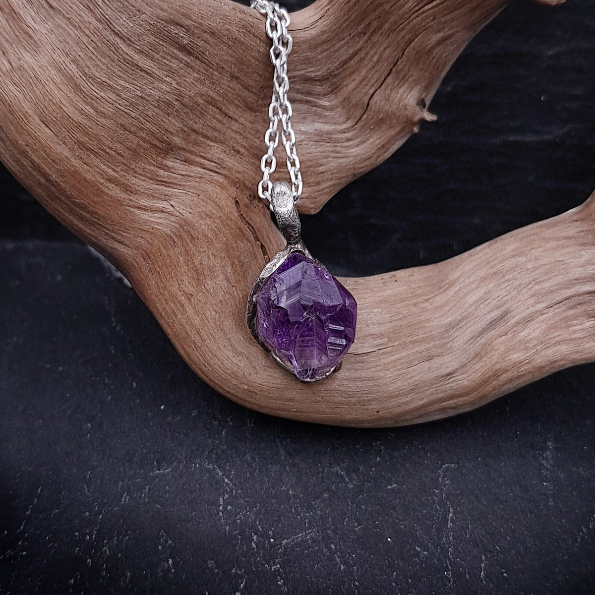 ''Rustic'' 925 Silver Necklace with Amethyst