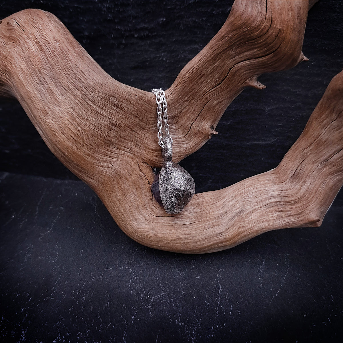 ''Rustic'' 925 Silver Necklace with Amethyst